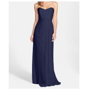 Amsale Navy Strapless Silk Chiffon Gown Sweetheart